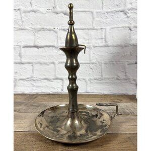 1950s Chamberstick Finger Candle Holder Snuffer Silver Plate Tall Colonial VTG